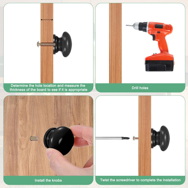 M METERXITY 6-Pack Kicthen Cabinet Knobs, 1-3/8 in(35mm) Solid Wood Round Drawer Pull Handle for Dresser/Office/Cupboard, Drawer Knob Hardware [Black] - Image 4